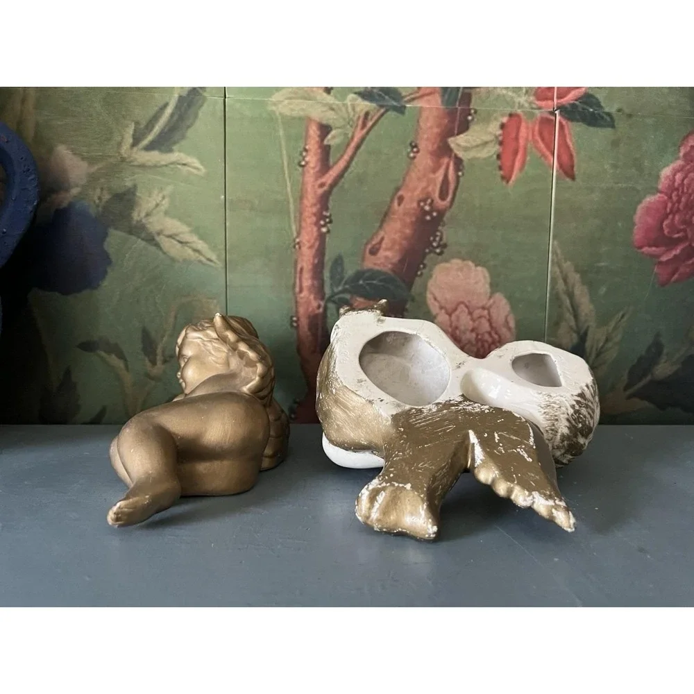 Vintage 90's Gold Painted Cherub Angel Figurines
